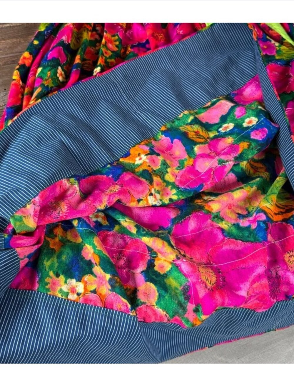 Handmade vintage psychedelic Dayglow floral bark cloth halter dress midi S/M - Picture 8 of 10